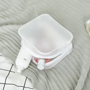 White mesh travel cosmetic bag, portable waterproof makeup storage pouch for toiletries.