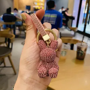 Cute rhinestone rabbit keychain, sparkling crystal bag charm and stylish car key ring gift.
