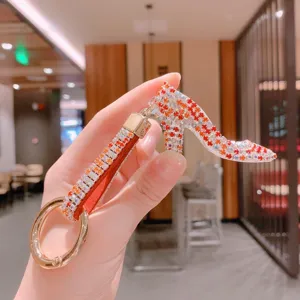 Llavero de tacón alto de cristal strass brillante colgante de bolso para llaves de coche