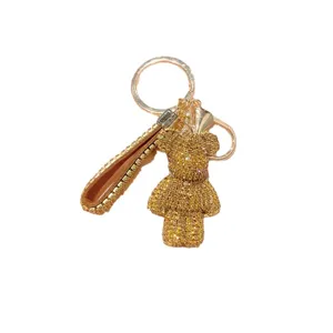 Portachiavi con orsetto in strass lucido ciondolo borsa dorato accessorio auto chiave