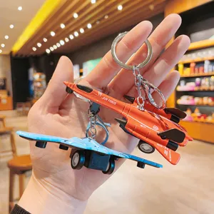 Creative alloy mini airplane keychain cute fighter jet keyring schoolbag bag pendant gift