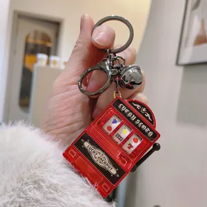 Porte-clés machine à sous en métal créatif, joli pendentif rouge porte-bonheur avec cloche.