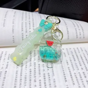 Acrylic quicksand keychain pendant cute liquid floating glitter bag charm accessory