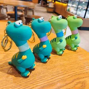 Cute cartoon dinosaur keychain with telescopic neck, adorable stress relief bag pendant.