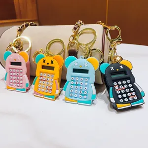 Llavero calculadora de bolsillo de osito tierno, mini calculadora electrónica portátil.