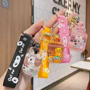 Kreativer schwimmender Tiger ÖI Schlüsselanhänger süße Acryl Treibsand Flasche Anhänger