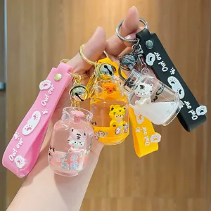 Süßer Tiger Flüssigkeit Treibsand Schlüsselanhänger Acryl schwimmend Anhänger Tasche Deko