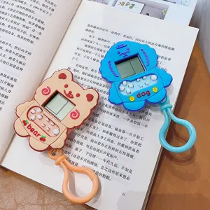 Cute electronic game console keychain pendant, portable mini handheld toy with screen.
