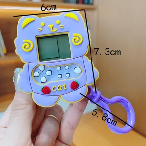 Purple cat electronic pet handheld game console keychain cute portable toy gift 6x7.3cm!