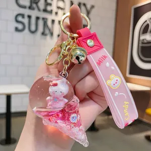 Cute oil floating rabbit ice cream keychain bag pendant and car key accessory gift item