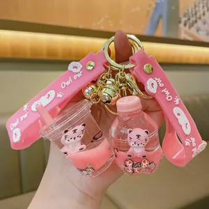 Süßer rosa Tiger Öl schwimmend Schlüsselanhänger Acryl Treibsand Flasche Autotasche Anhänger.