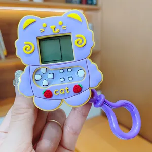 Cute purple cat electronic game console keychain portable mini retro toy pendant gamer gift.