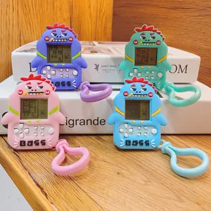 Cartoon Dinosaur Portable Handheld Tetris Brick Game Machine Keychain Retro Electronic Gaming Toy Pendant Charm Bag Hanging Decor Gift For Kids Friends