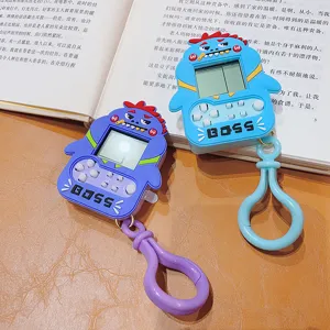 Cartoon dinosaur handheld game console keychain, retro tetris pocket gaming pendant gift.