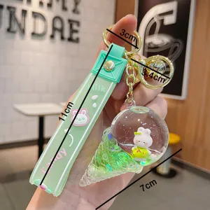 Cute liquid quicksand ice cream rabbit keychain with strap, creative bag pendant gift items.