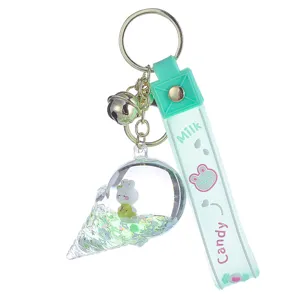 Cute liquid quicksand ice cream rabbit keychain aesthetic bag pendant car key ring accessory