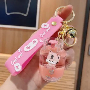Rosa Flüssigkeit schwimmender Tiger Schlüsselanhänger mit Acryl Quicksand Flasche.