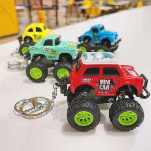 Mini off-road car keychain toy pull back monster truck metal keyring bag pendant gift