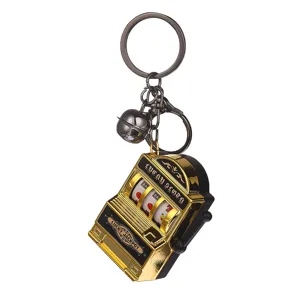 Porte-clés pendentif machine à sous en métal créatif avec rouleaux et clochette.