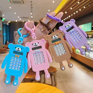 Lindo oso de dibujos animados calculadora mini calculadora portátil llavero bolso escolar