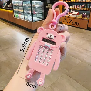 Lindo oso de dibujos animados calculadora llavero portátil estudiante bolso colgante
