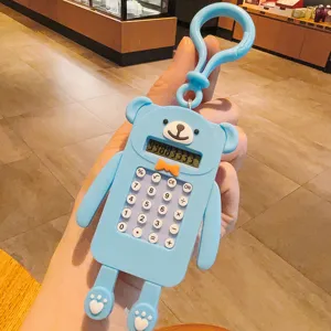 Lindo llavero de calculadora de oso azul de dibujos animados mini calculadora portátil