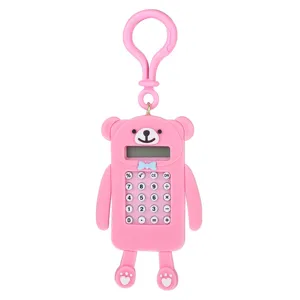 Llavero calculadora de oso rosa, mini calculadora electrónica portátil bonita para estudiantes.