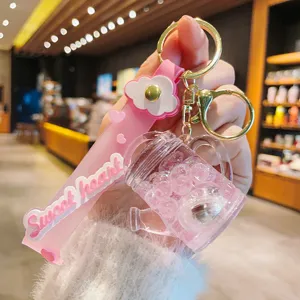 Schöner rosa Acryl Flüssigkeit Gießkanne Schlüsselanhänger mit tollem Glitzer Anhänger
