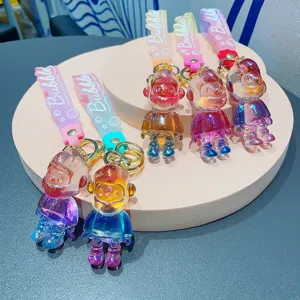 Colorful transparent resin cartoon keychain cute backpack pendant crystal keyring gift