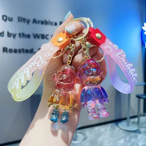 Cute Cartoon Figure Resin Keychain Gradient Colorful Jelly Crystal Keyring Charm Pendant For School Bag Accessories Decor Gift