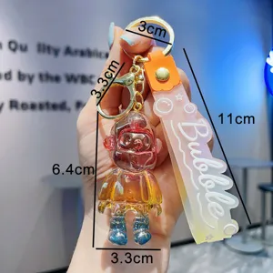 Resin crystal cartoon mask keychain detail, transparent gradient toy pendant with strap.