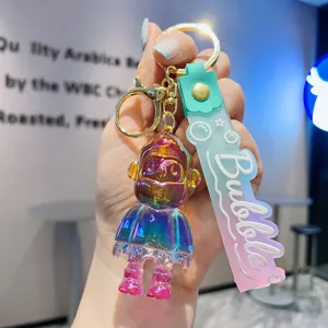 Colorful gradient resin cartoon character keychain cute bag pendant electroplated keyring gift