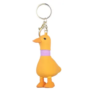 Cute telescopic duck keychain funny decompression toy bag pendant keyring metal loop yellow