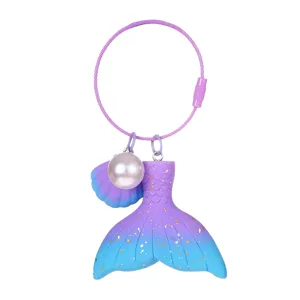 Portachiavi con coda di sirena sfumata, perla e conchiglia, ciondolo per borsa e chiavi auto.