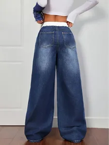 Jean large et élastique pour femme, style décontracté et confortable en grande taille.