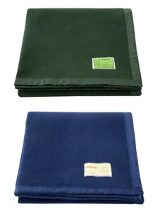 Thickened green and blue thermal blankets designed for outdoor camping and emergency use.