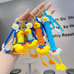 Cute cartoon decompression telescopic duck keychain bag pendant cute fashion toy gift key ring