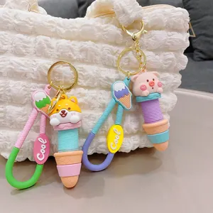 Cute cartoon animal ice cream keychain, adorable couple key chain bag pendant gift accessory