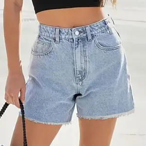 Women's High Waist Denim Shorts Casual Raw Hem Cotton Blend Summer Short Pants Light Blue Fashion Streetwear Bottoms