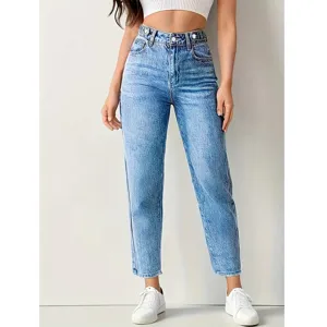 Women High Waist Washed Stretch Denim Jeans Plus Size Skinny Denim Pants Casual Commuting Long Trousers
