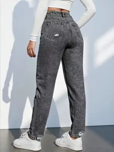 Dames plus size acid wash spijkerbroek met scheuren en hoge taille voor stijlvolle casual looks.