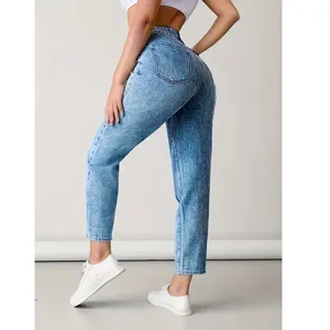 Trendy high-waisted acid wash stretch skinny denim jeans for women casual fashion daily wear.