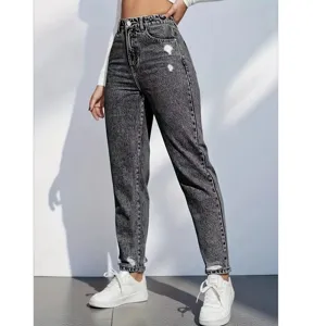 Dames Plus Size Gescheurde Casual Washed Stretch Denim Jeans Hoge Taille Skinny Lange Broek Mode Denim Broek