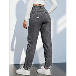 Dames hoge taille gewassen gescheurde stretch denim jeans mode casual lange broek hoofdfoto