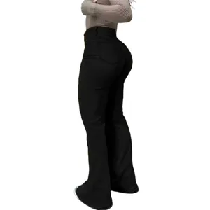 Black plus size women stretch slim fit denim jeans casual fashion side view main display