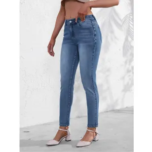 Damen blaue Stretch Skinny Jeans lässige Slim Fit Denimhose stilvolle Alltagsmode Ansicht