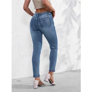 Damen Stretch Skinny Jeans blaue Denim Hosen lässig slim fit Hosen hohe Taille.