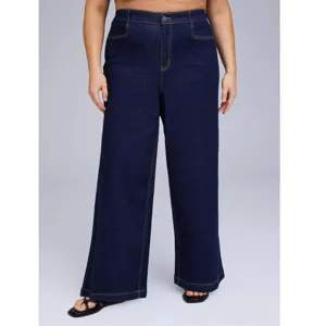 Women's Casual High Waist Wide Leg Jeans Loose Fit Denim Pants Solid Color Stretch Casual Trousers For Daily Wear