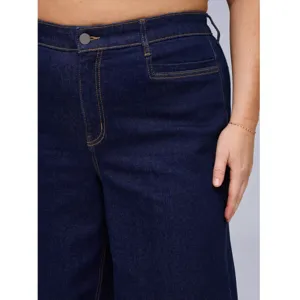 Plus size women's stretch denim jeans, casual minimalist basic high waist trousers main view.