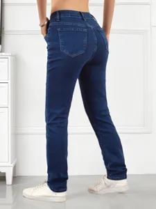 Women's Dark Blue Stretch Slim Fit Jeans Casual Skinny Denim Pants Everyday Wear